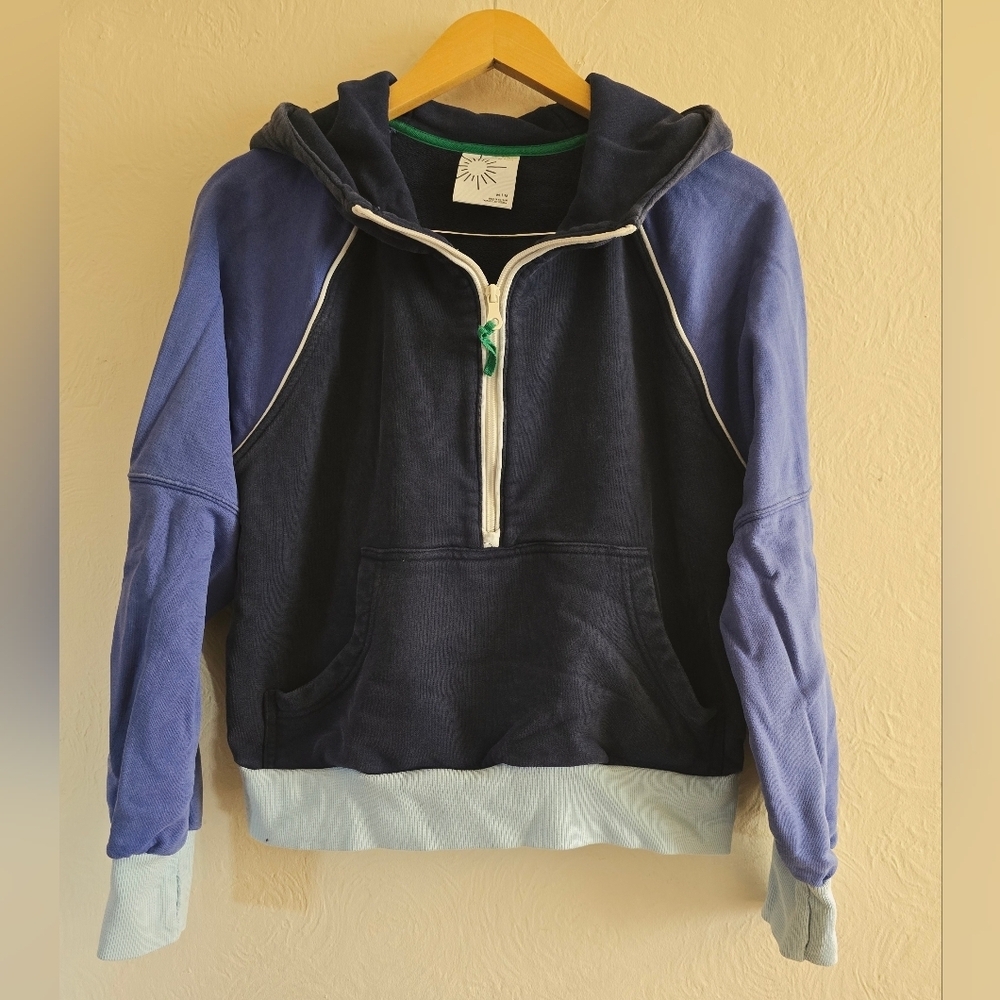 Offline by Aerie, Colorblock 1/4 Zip Hooded Sweatshirt Pullover, Size Med